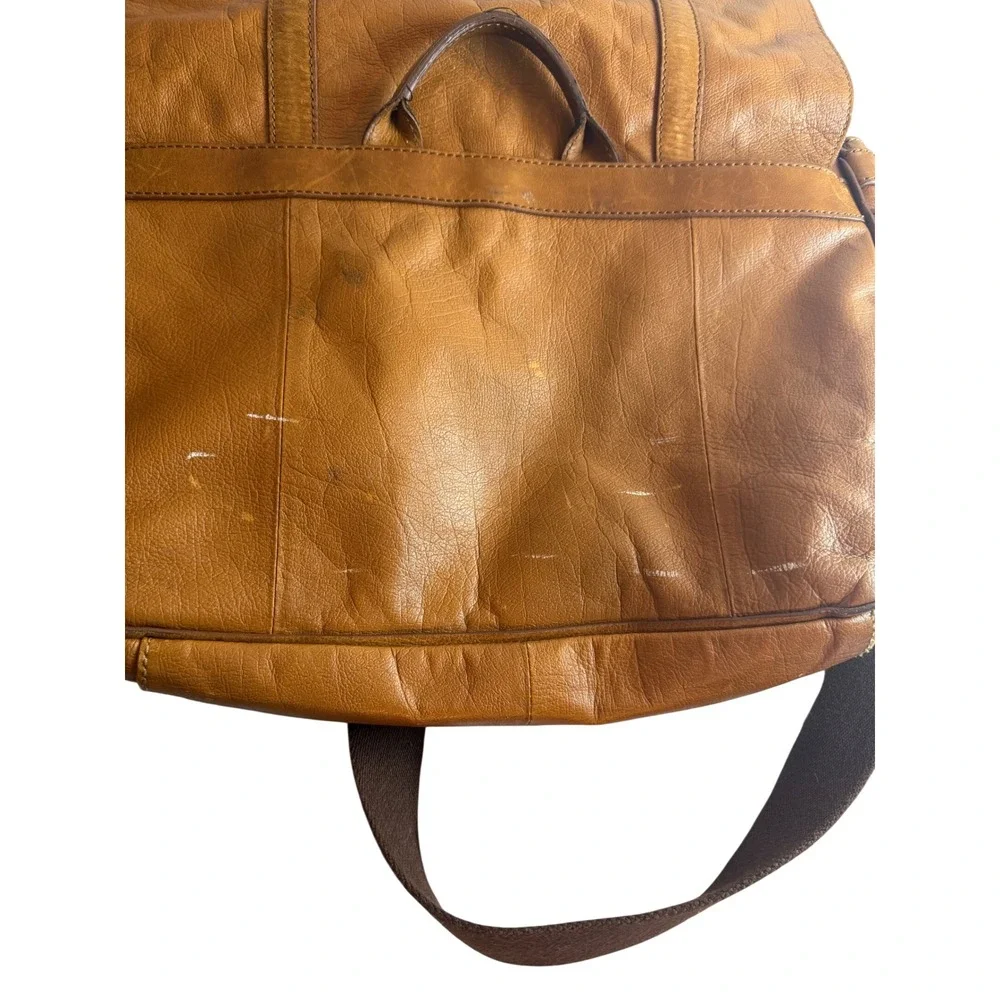 Fossil‎ Tan Leather Messenger Bag Adjustable Crossbody Satchel Brass Hardware